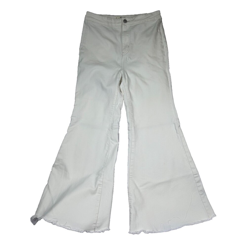 Free People We The Free Size 29 Off White Super Flare Jeans Raw Hem High Rise